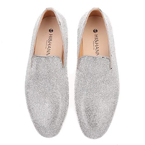 HI&HANN Sliver Diamond Men Shoes Wedding and Party Men Loafers Dress Loafer Smoking Slipper Male's Flats