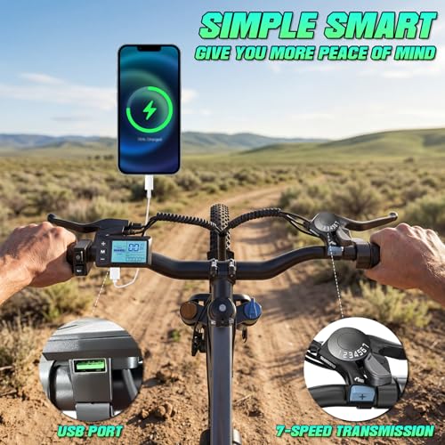 Electric Bike for Adults, 26" Commuter Ebikes with 5-Level Pedal Assist & 7-Speed Gears, 25MPH, 720W Motor, 375Wh Battery, 50 Miles, Lockable Suspension Fork, Lightweight Electric Mountain Bicycles. - Image 7
