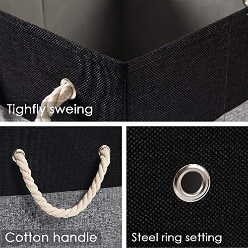 PRANDOM Large Foldable Cube Storage Bins 13x13 inch [4-Pack] Fabric Linen Storage Baskets Cubes Drawer with Cotton Handles Organizer for Shelves Nursery Closet Bedroom Black by PRANDOM - Image 4