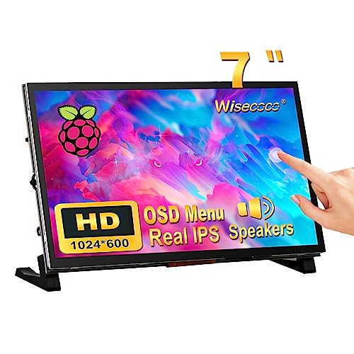 Image of wisecoco 7 inch Portable Monitor for Raspberry Pi, LCD Touch Screen IPS 1024 * 600 No-Cable-Needed, Laptop Screen Extender HDMI Dual-Speaker with OSD for PC Raspberry Pi