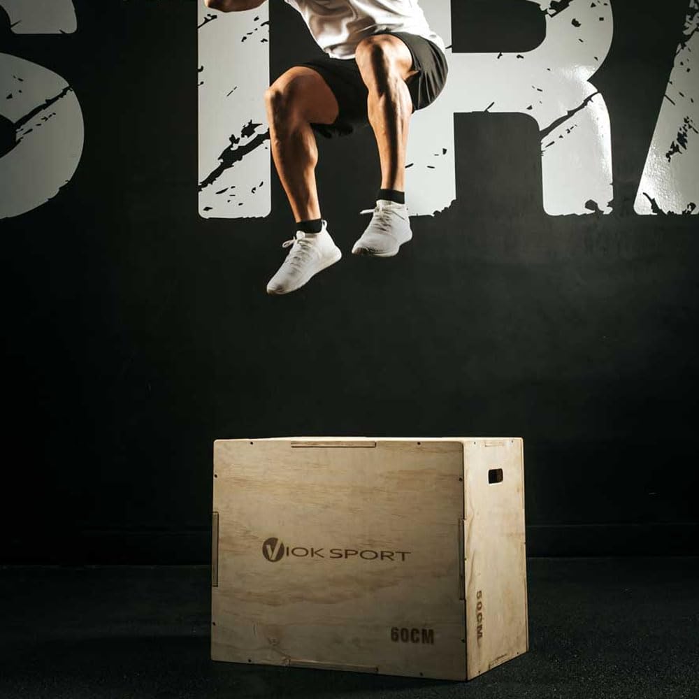 Cajón de Salto Pliométrico de Madera 50x60x75 cm Viok Sport - Equipo de Entrenamiento para Agilidad y Potencia, Ideal para Ejercicios de Fitness en Casa o en el Gimnasio