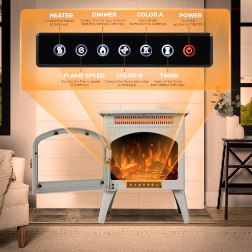 Image of R.W.FLAME Electric Fireplace Heater 17 inch with Remote Control, Metal, Beige