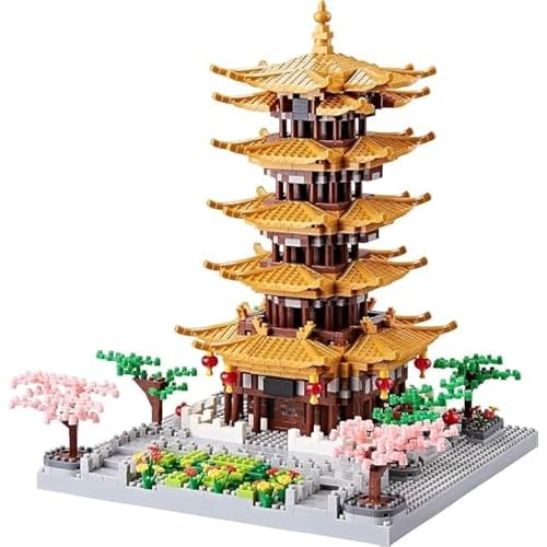 Chinese Architecture Ancient Famous Collectible Micro Building Blocks Set for Adults, 2200PCS Creative Model – Yellow Crane Tower with Cherry Blossom Tree Cherry Plants Toys and Presents