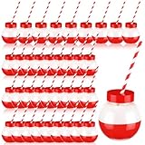 Baderke 36 Set 10 oz Plastic Fishing Bobbers Cups with Straws and Lids Small Fish Bowls for Drinks White and Red Fun Fishing Birthday Party Decorations for Fishermen Pool Birthday Party Supplies