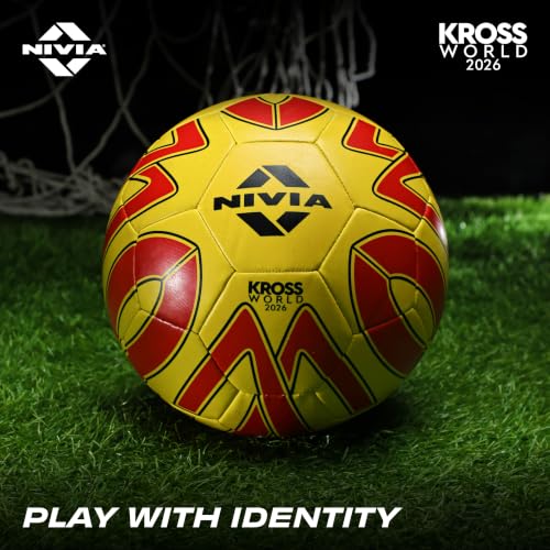 Image of Nivia Kross World Football (Spain) Training Ball, 32 Panels, Durable Rubber Hand-Stitched, Latex Bladder, As Per AIFF Standards, to Play On Both Natural and Artificial Grass (Size - 5, Multicolor)