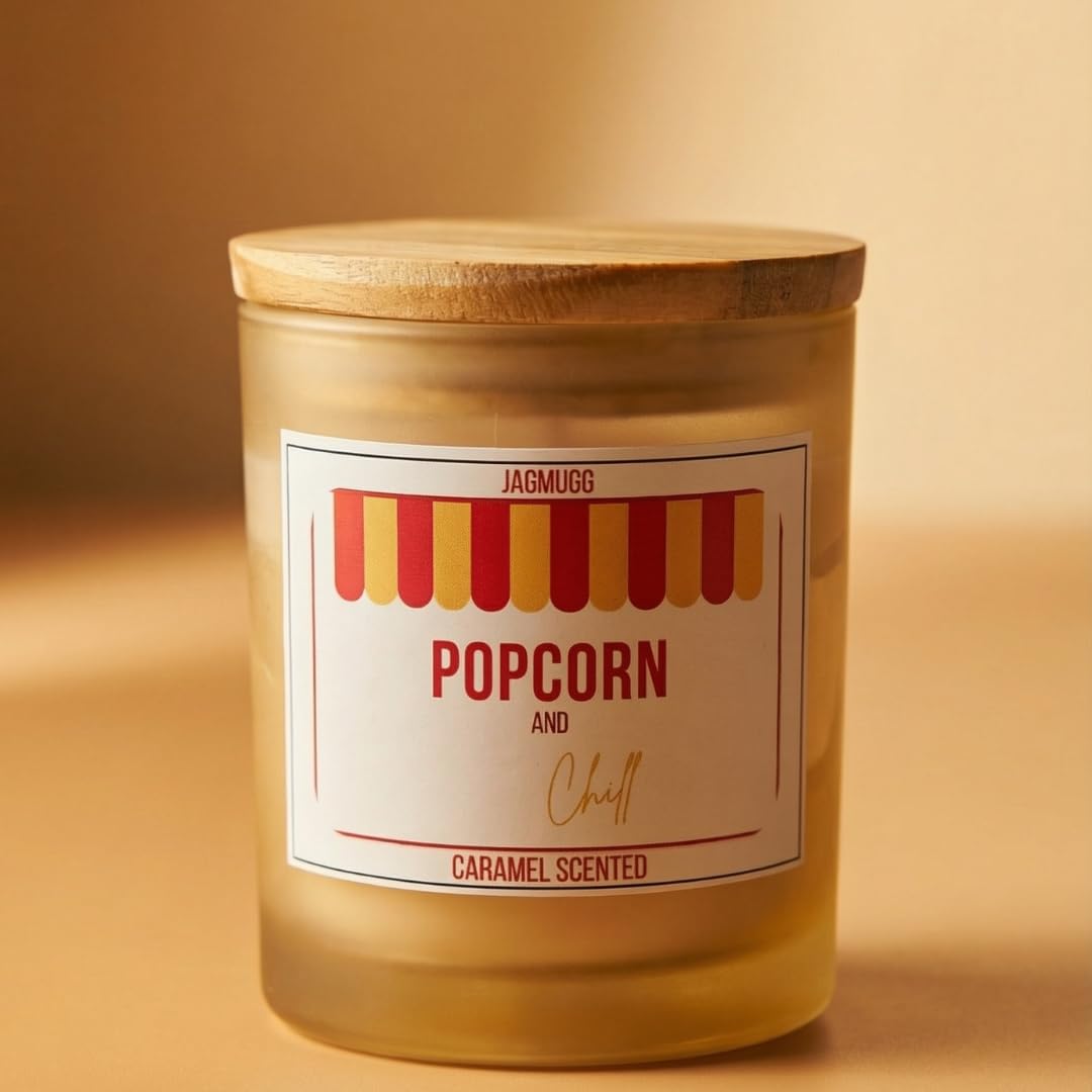 Popcorn & Chill Caramel Scented Candle | 100% Vegan Wax | Hand-Poured | Decorative | Long-Lasting Aromatic for Movie Nights, Gifting & Home Décor | Jagmugg-picture-19