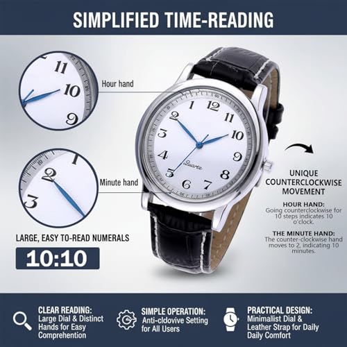 Montre inversée pour hommes avec cadran blanc et chiffres romains