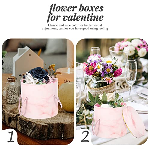 Flower Packaging Paper Box Round Florist Box Cylindrical Flower Paper Gift Box Flower Arrangement Flowery Hat 2Pcs For Wedding Bridal Bouquet Decoration Pink #TOP6