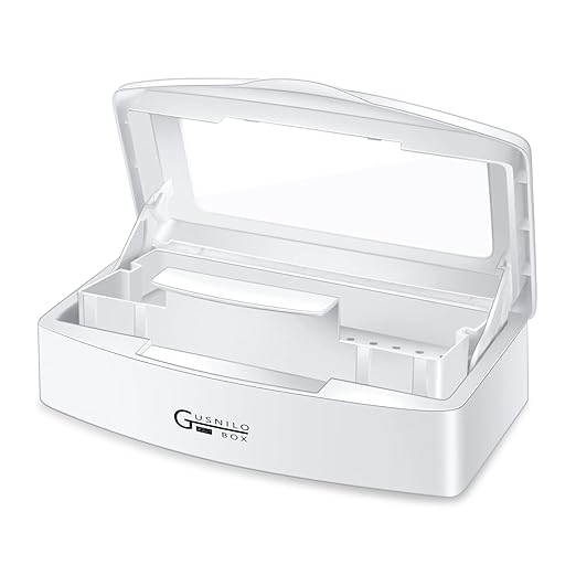 Gusnilo Sanitizing Tray - Disinfectant Container Nail Tool Sterilizer Box Plastic Sanitizing Box for Nail Tools, Hair Salon,Spa (Clear Lid, white)
