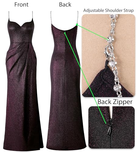 Image of VFSHOW Womens Sexy Formal Ruched Fitted High Slit Bodycon Maxi Dress Spaghetti Strap Sweetheart Cocktail Prom Evening Gown