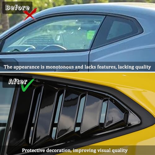 Image of Rear Side Window Louvers for Chevy Camaro 2016 2017 2018 2019 2020 2021 2022 2023 2024 Triangular Window Glass Blinds Air Vent Scoop Shades Cover Blinds Trim Sport Accessories ABS Bright Black 2PCS