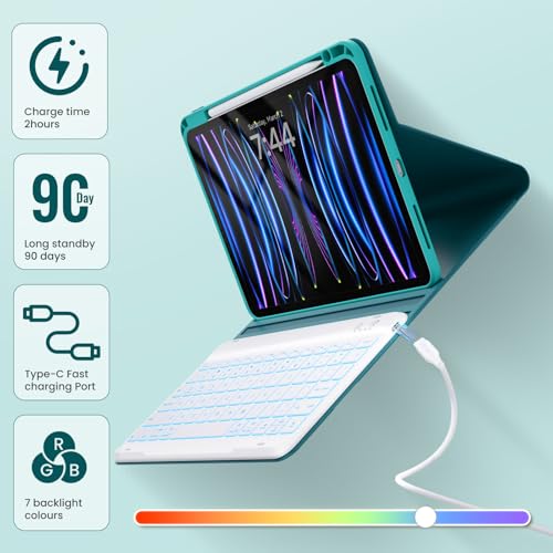 Image of OYEEICE Keyboard Case for iPad Air 13-inch (M2) 2024 | for iPad Pro 12.9-inch 6th /5th /4th /3rd Gen, 360 Rotatable, 7-Colors Backlit Wireless Keyboard, Slim Folio with Pencil Holder