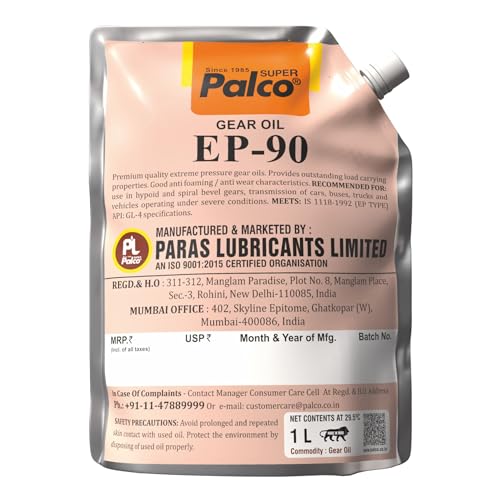Image of PALCO EP-90 Gear Oil 1 Litre Pouch (Pack of 1) API GL-4 High Performance Extreme Pressure Lubricant for Smooth Gear Shifting Long Drain Interval Thermal Stability Gear Protection for Bevel Gear System