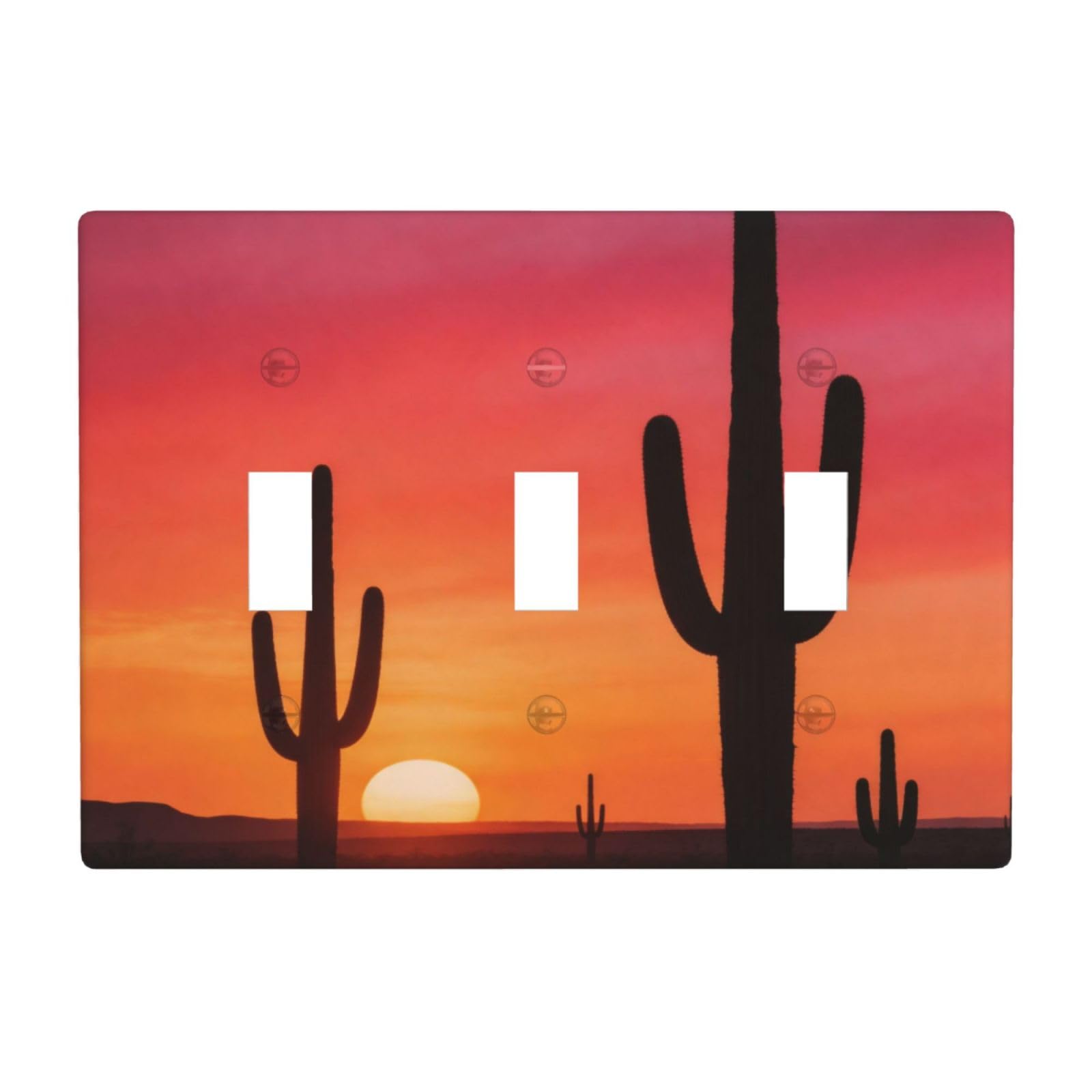 Desert Cactus Silhouette 3 Gang Switch Plate Cover-Unbreakable Polycarbonate Wall Plate, Heat Resistant Toggle Switch Decor for Home