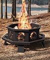 35 inch Fire Pit, Large Firepits for Outside Wood Burning Fire Pits with Cooking Grill, Outdoor Fire Pit Octagonal Heavy Duty Firepit with Poker for Bonfire, Backyard, Patio, Bronze