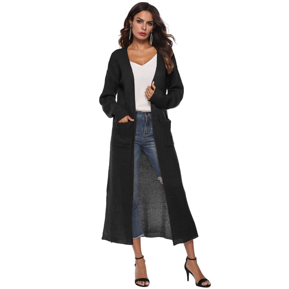 Cárdigans de Mujer Cárdigans de Punto para Mujer Abrigos Suéteres Largos Negros Lisos Cárdigan de Manga Larga con Frente Abierto Cárdigan de Punto Suave para Primavera Chaqueta para Uso Diario