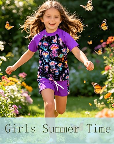 Image of Lovekider Girls Swimsuits Two Piece Rash Guard Set Short Sleeve Bathing Suit Liner Swimwear with Sun Protection 3-12T