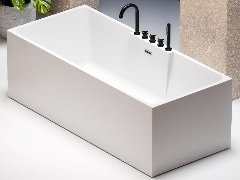 JABON BAGNO CARNES Acrylic Free Standing Bathtub - White (170cm) | Spacious & Luxurious Design for Comfortable Soaking Experience | Ideal for Relaxation & Home Spa (Carnes White)