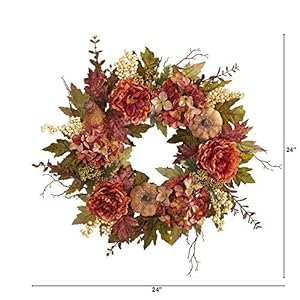 Nearly Natural 24in. Peony, Hydrangea and Pumpkin Fall Artificial Wreath Nearly Natural 24in Peony Hydrangea and Pumpkin Fall Artificial Wreath