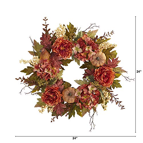 Nearly-Natural-24in-Peony-Hydrangea-and-Pumpkin-Fall-Artificial-Wreath Nearly Natural 24in Peony Hydrangea and Pumpkin Fall Artificial Wreath