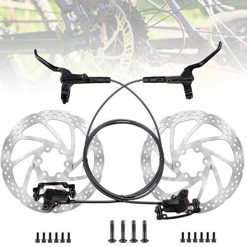 MTB Disc Brake Set, Bicycle Hydraulic Disc Brakes Kit Right Front 81cm / Left Rear 147cm, 160mm Rotor, Aluminum Alloy Bicycle Brake Lever for Mountain/Road/Fat/E-Bike by Wadoy - Used condition - CA$50.73