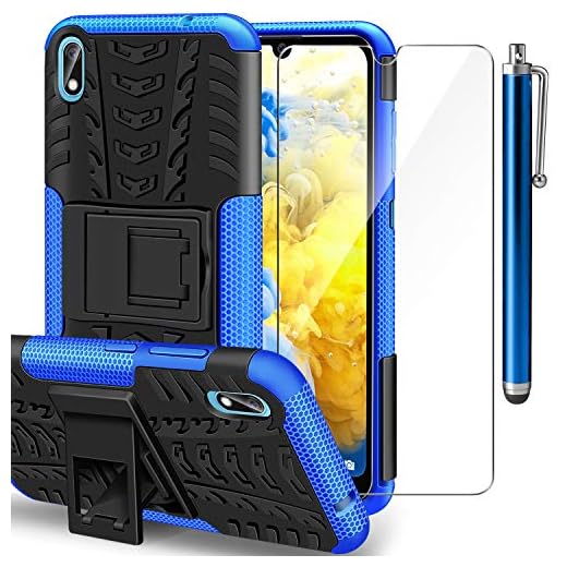 AROYI Funda Huawei Y5 2019 + Protector de Pantalla, Y5 2019 2 en 1 Duro PC Funda y Soft TPU Cáscara de Cubierta Protectora de Doble Funda Caso para Huawei Y5 2019 + Azul