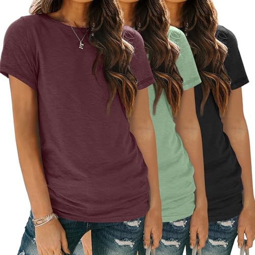 SUNBS Womens 3 Pack T-Shirts Short Sleeve Summer Tops Fashion Basic Tees Comfy Casual Vacation Outfits Workout Clothes 2025