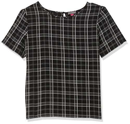 Vince Camuto Women's Short Sleeve Even Plaid Shell, Rich Black, Large