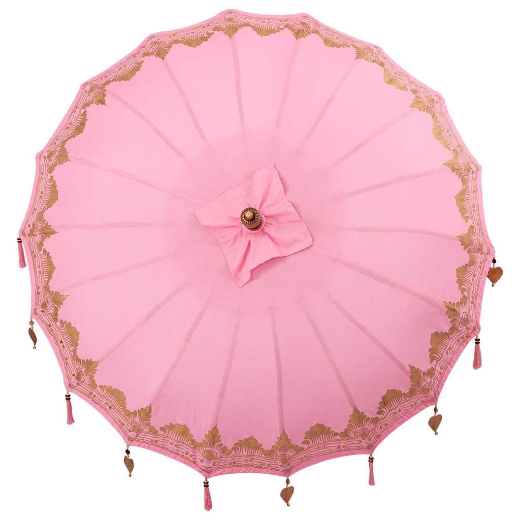 vidaXL Baliński Parasol z Bazą Różowy 185 x 185 x 260 cm, Bali Parasol, Okrągły Parasol Ogrodowy na Zewnątrz, Tropikalny Cień w Różu