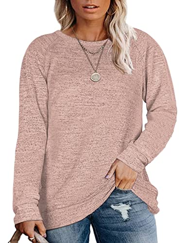 Dolnine Plus Size Sweatshirts For Women Basic Casual Tops Pullover Sweaters Pink 14W #TOP21
