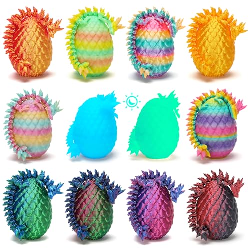 12PCS 3D Printed Dragon Eggs with Dragon Inside, Class Valentines Day Gifts for Kids, Easter Basket Stuffers for Teens Kids, Plastic Prefilled Easter Eggs Bulk, Easter Egg Fillers Toys for Boys Girls