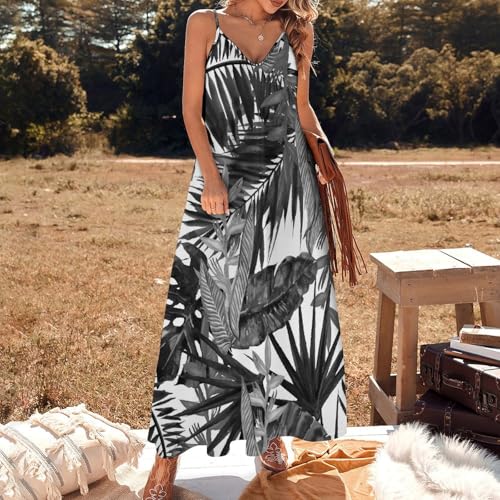 Robe longue femme été fluide et sans manches imprimé tropical