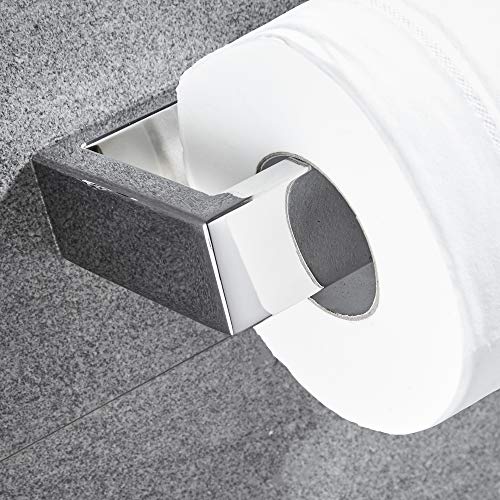 Junsun Rectangular Toilet Paper Holder Stainless Steel Contemporary Tissue Holder Mirror Polished Modern Paper Towel Roll Holder Toilet Roll Holder Bathroom Accessories Wall Mounted Polished Chrome #TOP2