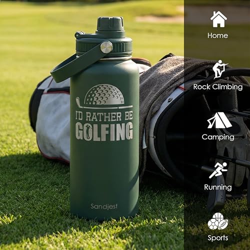 Image of SANDJEST Golf Insulated Stainless Steel Water Bottle 32oz, I Would Rather Be Golfing, Vacuum Chug Lid Travel Tumbler for Men Friends Dad Brothers Golfers Coaches, Birthday Christmas