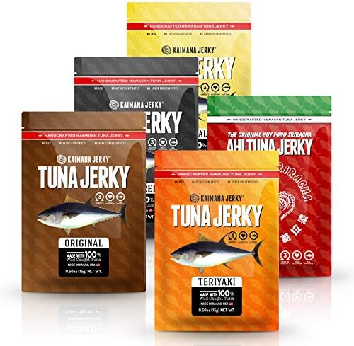 Kaimana Jerky Ahi Tuna Sampler Bundle - All Natural & Wild Caught Tuna Jerky. Made in USA. 9g Protein & Good Source Of Omega-3's (5 pack, 0.50 oz)