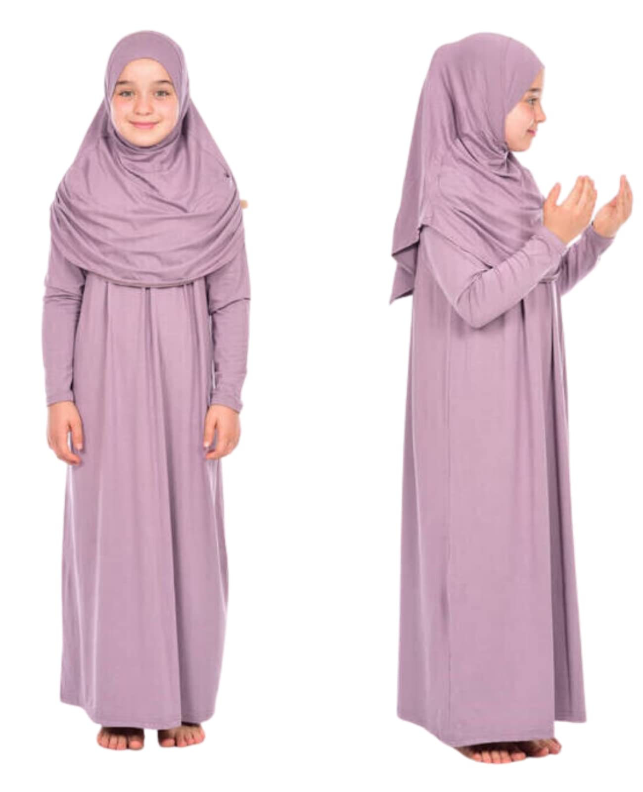 Prien Dziecięca sukienka modlitewna muzułmańska odzież dla dziewczynek z długim rękawem Abaya z hidżabem dwuczęściowy zestaw maxi islamski szalik kaftan Jilbab