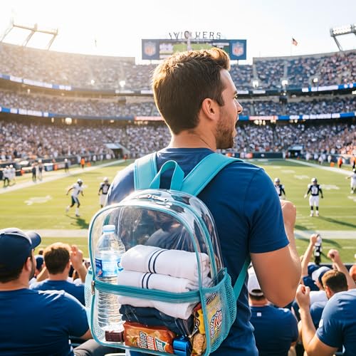 Image of Fomaris Clear Backpack Stadium Approved 12x6x12 - Clear Bag with Reinforced Straps, Durable PVC for Stadium Events, Sports, Festivals, Concerts, Games, Women & Men - Turquoise /Teal