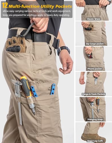 Image of CARWORNIC Men's Stretch Ripstop Work Pants Water Resistant Flex Cargo Pants Lightweight EDC Operator Tactical Utility Pants
