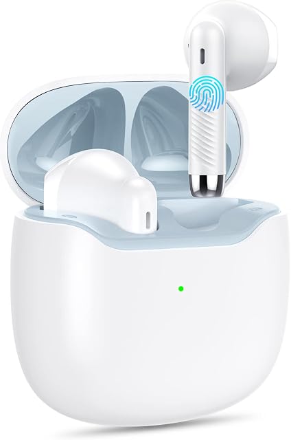coioc Wireless Headphones, CVC8.0 Bluetooth Headphones, Wireless Earbuds Bluetooth 5.3, Ultra-light, 30H with Mini Charging Case, USB-C Fast Charge, Comfort Fit, Deep Bass, IPX7 Waterproof(White).