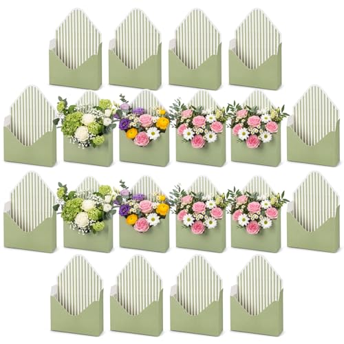 Geyee 10 Pcs Graduation Floral Bouquet Envelope Boxes Pink Flower Bouquet Packaging Gift Paper Wrapping Flower Bags for Arrangements Mother's Day Wedding Party Birthday, 9.3‘' x 3‘' x 13.8''