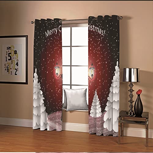 AMDXD Vitrage Rideaux Blanc Rouge Lampadaire Arbre de Noël & Joyeux...