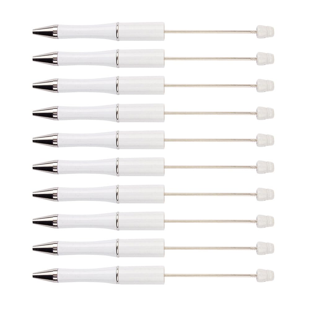 Beadthoven 20pcs Plastic Beadable Pen, Bead Ballpoint Pen Shaft Black Ink Bead Pens for DIY Pen Decorations Supplies Office School (White)