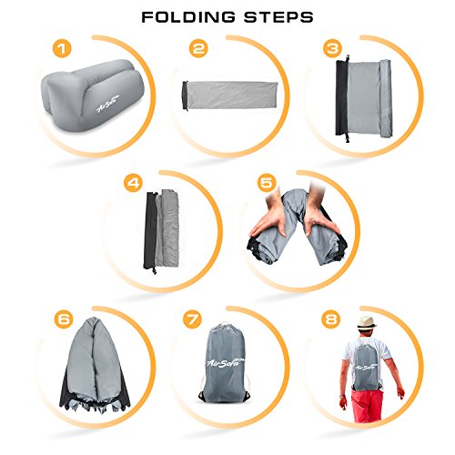 Abco Tech Inflatable Air Sofa Chair - Portable Lounger Couch & Air Hammock, Pool Float Lounge Chair - Ideal for Traveling, Camping or at Beaches – Waterproof & Lightweight – Includes Carry Bag (Gray)