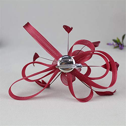 Women Fascinators Ladies Tea Party Fashion Derby Wedding Cocktail Headpiece - Flower Mesh Feathers On Hair Clip (Wine) #TOP1