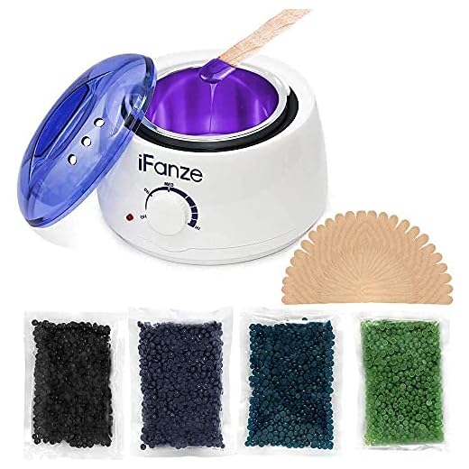 Calentador de Cera Eléctrico, Breett Kit de Depilación de Cera Profesional, calentador de cera depilatoria, 4*100g Paquetes Granos Cera, 30 espátulas madera, Spa Cara Brazos Axilas Piernas Bikini