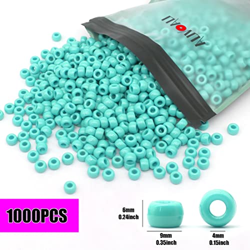 Image of 1000Pcs Pony Beads Bracelet 9mm Turquoise Plastic Barrel Pony Beads for Necklace,Hair Beads for Braids,Key Chain,Jewelry Making (Turquoise)