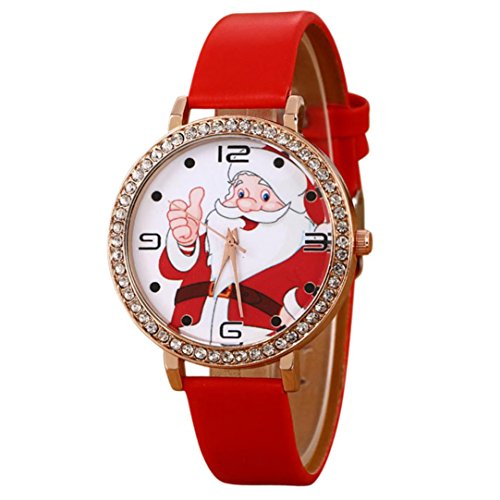 Preisvergleich Produktbild Ouneed® Uhren , Christmas Pattern Leather Band Analog Quartz Vogue Watches (Rot)
