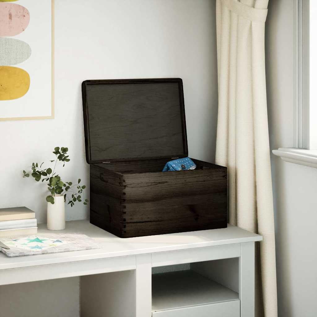 Holzkiste mit Deckel und Griffen Schwarz aus massivem Kiefernholz 40x30x23 cm Aufbewahrungsbox für Ordnung im Schlafzimmer Büro Wohnzimmer mit praktischem Organizer