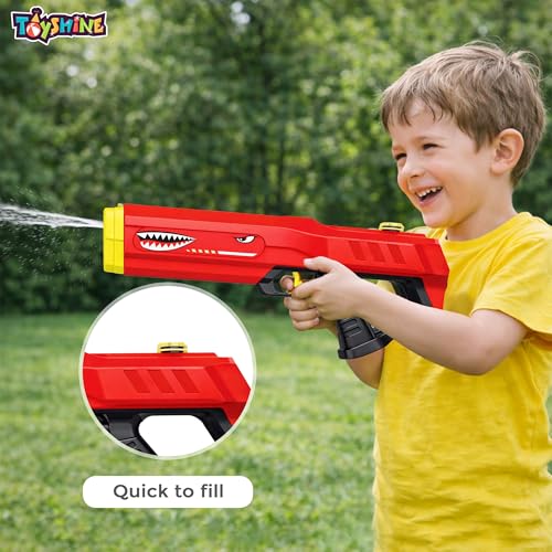 Image of Toyshine Shark Design Water Gun Toy with 160ml Tank Capacity | 7-8 Meter Range Water Blaster for Holi Pool & Backyard Play | Summer Outdoor Fun Gun for 3+Boys & Girls - Red