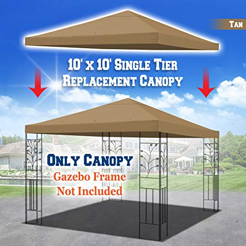 BenefitUSA 10x10 FT Gazebo Replacement Canopy Top Single Tier Canopy Top Cover (Tan)